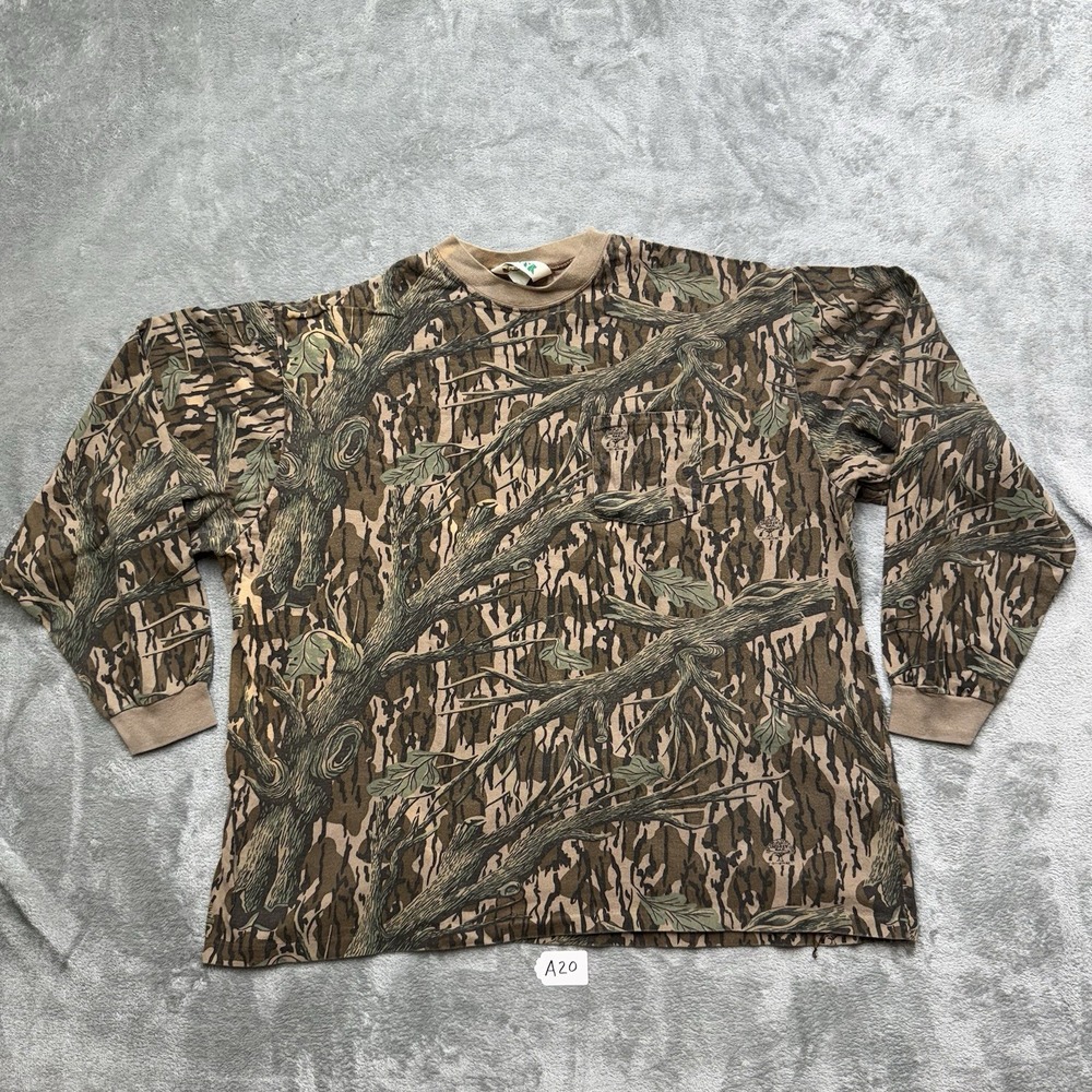 Vintage KEY Mossy Oak Full Foliage Long Sleeve Shirt Pocket Single Stitch 2XL